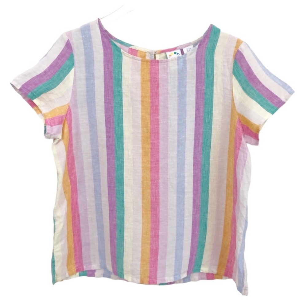 C&C California |  Linen Rainbow Striped Boxy Fit Short Sleeve Top